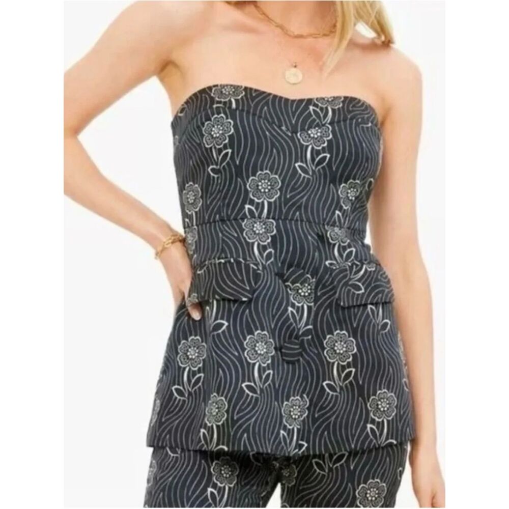 NWT Tuckernuck Midnight Posy Marnie Strapless Peplum Top XL Black White